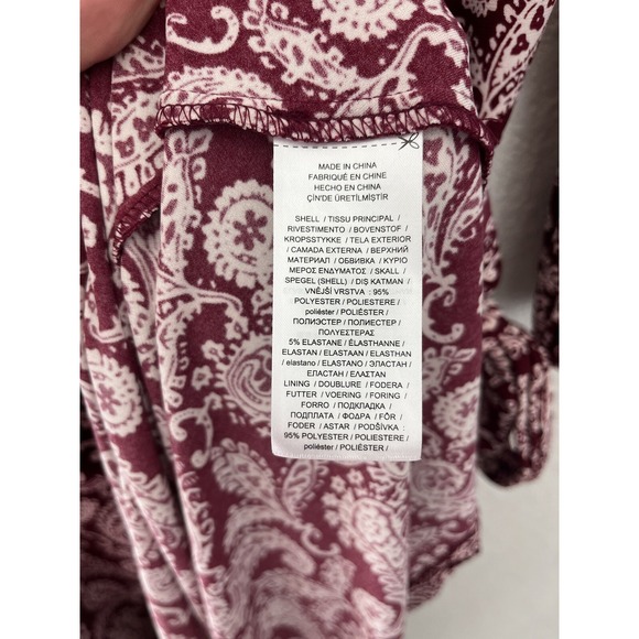 Lauren Ralph Lauren Paisley Belted Midi Dress 12 Maroon Stretch 3/4 Sleeve - Picture 5 of 6